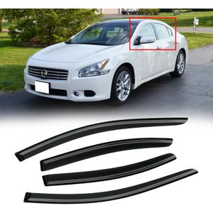 Window Visor for 2009-2015 Nissan Maxima, Out-Channel Rain Guards Shields Vent Deflector Shade Wind Dark Smoke 2010 2011 2012 2013 2014, Tape-On Outside-Mount, 4PCS