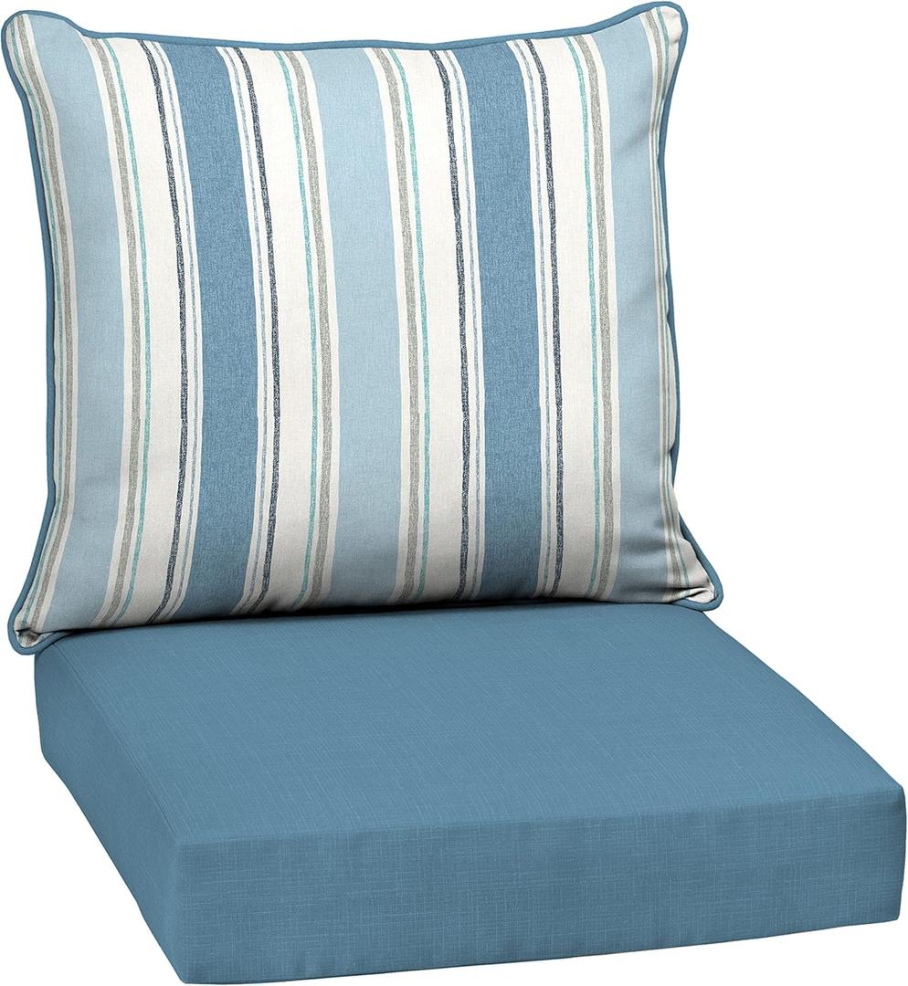Arden Outdoor Deep Seat Cushion Set, 24 in x 24 in, Weather-Proof, Rain-Proof, Fade Resistant Patio Cushion for Chair, Sofa, and Couch French Blue Linen Stripe