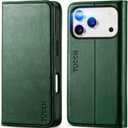 TUCCH Wallet Case for iPhone 17 Pro (6.3") 2025, 3 Credit Card Holders, RFID Blocking, Stand, PU Leather, Shockproof TPU Interior Shell, Protective Flip Folio Cover, Midnight Green