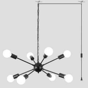 ALISADABOY Plug in Chandelier for Dining Room Black Chandeliers Plug in Sputnik Light with 16.4 Ft Cord 8 Light Hanging Sputnik Chandelier Pendant Lighting for Living Room, Kitchen, Entryway