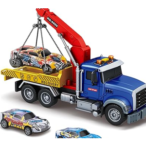 I DIY Big Tow Truck Toy Set With 2pcs Pull-Back Race Car, Friction Powered Transport Truck, Light & Sounds - Construction Toy for Boys Age 3-8 I DIY Big Tow Truck Toy Set With 2pcs Pull-Back Race Car, Friction Powered Transport Truck, Light & Sounds - Construction Toy for Boys Age 3-8