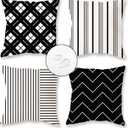 TAJWE Outdoor Waterproof Pillow Covers 16x16 Set of 4 Black and White Modern Geometry Stripe Decorative Cushion Cases for Patio Furniture Couch Porch