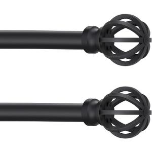Curtain Rods for Windows 48 to 84, 2 Pack 5/8 Inch Black Heavy Duty Metal Curtain Rods Set - Rustic Decorative Drapery Rods with Brackets for Farmhouse, Bedroom