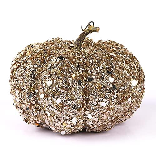 DomeStar Artificial Glitter Pumpkin, Gold Faux Pumpkin Harvest Table Centerpiece for Fall, Halloween & Thanksgiving Decorations