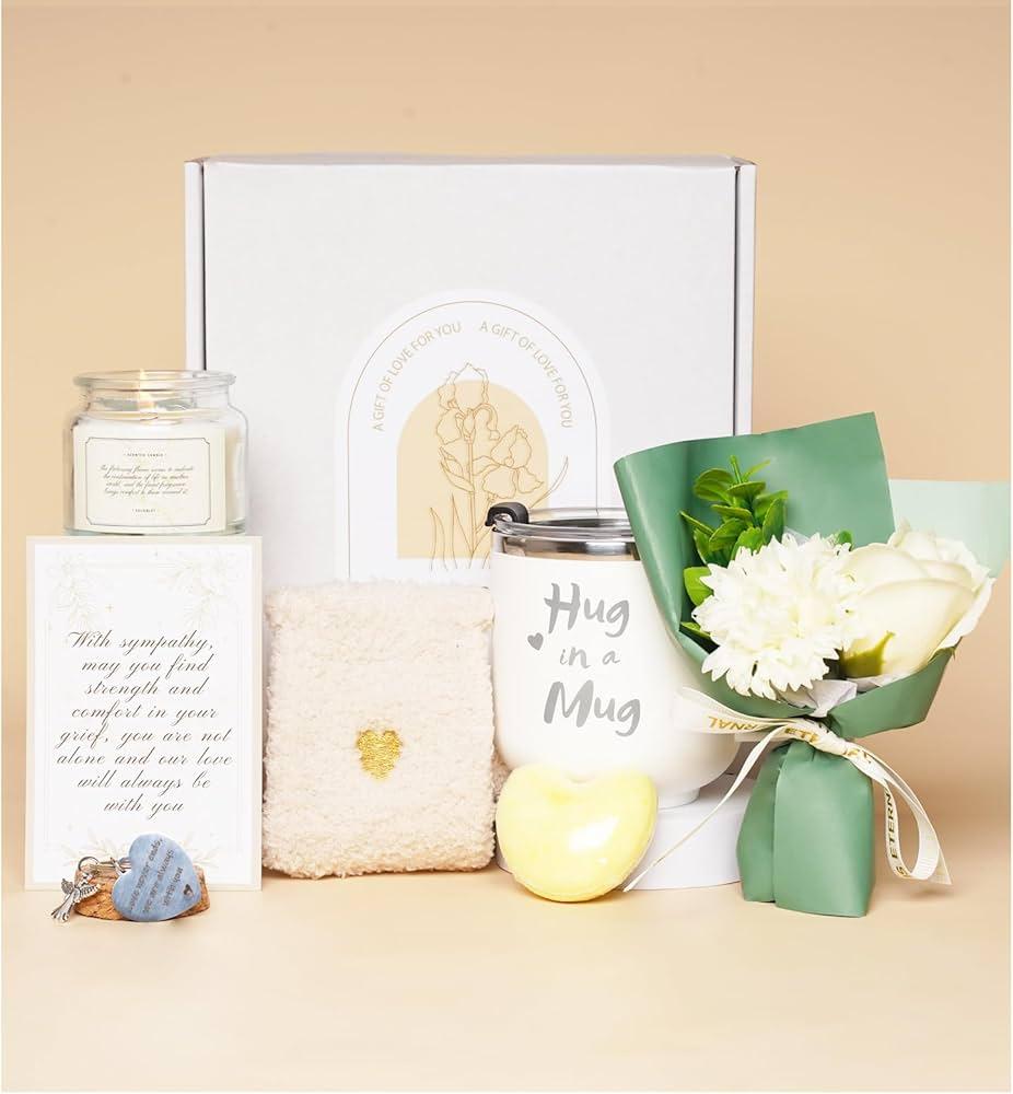 Havawish Condolences Gift Baskets for Loss of Loved One, Sympathy Care Package for Women, Hug in a Mug Tumbler, Just Hugs Scented Candle, Bereavement Gift Ideas with Box and Card