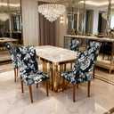 Chair Covers Dining Room Set of 4,Printed Patterned Stretch Non Slip | Chair Slipcover Removable Washable Kitchen Chair Protector Cover for Home Hotel Banquet Wedding Party Navy White Floral Leaf