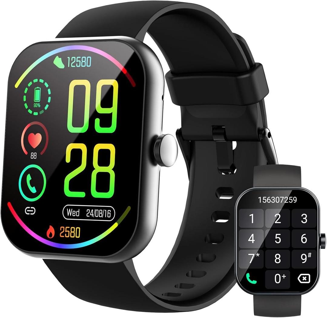 Smart Watch for Men Women(Answer/Make Calls), 1.96" HD Smartwatch, Fitness Tracker with 110+ Sport Modes, IP68 Waterproof, Heart Rate/Sleep/Step Monitor, Pedometer, Activity Tracker for Android iOS (Deep Black)