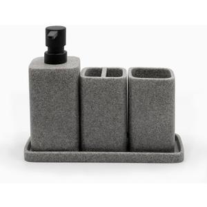 ZCCZ Grey Bathroom Accessory Sets, 4 Pieces Bathroom Accessories Complete Set Vanity Countertop Accessory Set, Includes Lotion Dispenser Soap Pump, Tumbler, Toothbrush Holder and Tray (Gray)