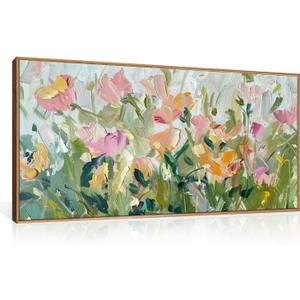 CHDITB Floral Framed Canvas Wall Art, 20"X40" Watercolor Nature Wildflower Plant Textured Painting, Modern Flower Wall Decor, Large Floral Artwork for Kitchen, Bedroom, Office Living Room Wall Decor