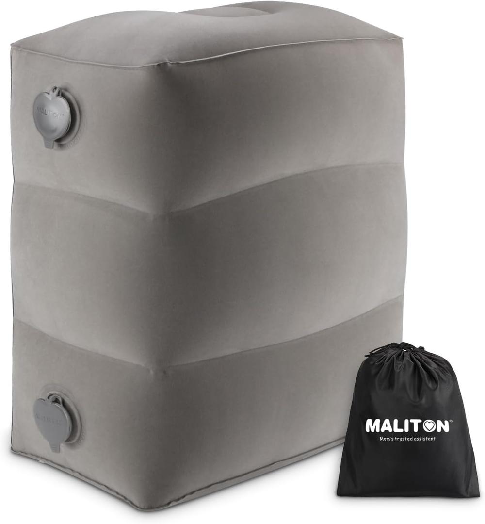 Maliton Inflatable Travel Foot Rest Pillow, Kids Airplane Bed, Adjustable Height Leg Pillow for Air Travel, Make a Flat Bed for Kids and Toddlers, Great for Airplane, Train, carGrey, 1 Pack