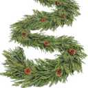 Extra Thick&Lush-9 Ft by 10 Inch Real Touch Norfolk Pine Garland,Christmas Garland Artificial Realistic Soft Thickness Greenery Pine Cypress Pinecones Garlands for Mantle Fireplace Home Indoor Outdoor