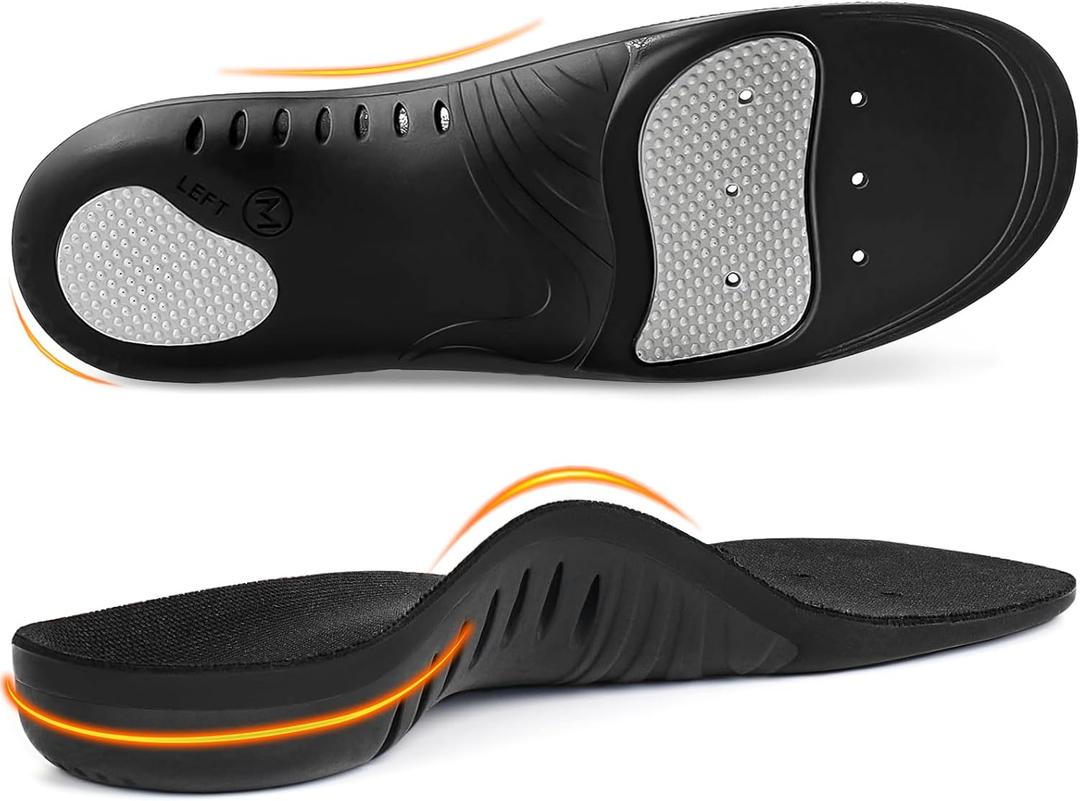 Ailaka Orthotic Cushion Arch Support Shoe Insoles for Men & Women, Unisex Daily Shock Absorption Gel Sports Inserts for Flat Feet, Plantar Fasciitis, Heel Pain Relief (Black)