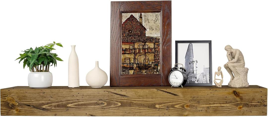 Fireplace Mantel,60 inch Rustic Wood Floating Mantel Shelves for Electric Fireplaces,Solid Wood Farmhouse Mantle for Over Fireplace (Distressed Walnut, 60x8x6)