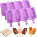 Popsicle Silicone Molds Set, 2 PCS Ice Cream Molds with 50 Wooden Sticks for Cake Pop, Ice Pop, Cakesicles (Standard Size/Purple)