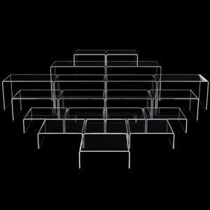 Chuangdi 20 Pcs Acrylic Display Risers, Clear Product Stand, Jewelry Display Riser Shelf Showcase Fixtures for Figure Dessert Cupcake Candy Action Showcase(Super Large Set)