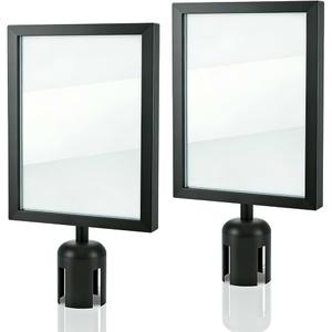 2 Pack Stanchion Sign Holder, Stainless Steel Stanchion Sign Holder, Heavy Duty Black Vertical Display Frames for Crowd Control Signs, Double Sided Sign Holder for Events & Queues