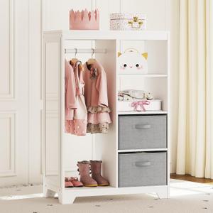 UTEX Kids Dress Up Storage with Full Length Mirror, Kids Armoire with 2 Storage Bins, Opening Hanging Costume Closet Wardrobe, Pretend Storage Closet Armoire Dresser, 28" W x 14" D x 41" H