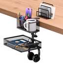ALLINMAX 6-in-1 Clamp On Desk Organizer with Cup Holder & 360° Rotating Under Desk Drawer, Swappable Parts, Easy to Install Standing Desk Drawer Attachment, Space-Saving for Home & Office