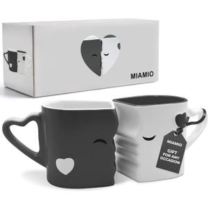 MIAMIO - Coffee Mugs/Kissing Mugs Set Ceramic with Gift Box (Gray)