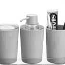 2 x iDesign Fluted 4-Piece Bathroom Accessories Set for Vanity Countertop - Gray/Clear