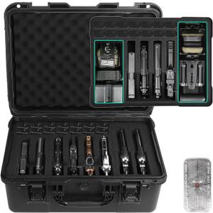 Pistol Case Holds 5 Handguns and 11 Magazines, TSA Approved Hard Shell Gun Cases for Handguns, 16 Inches Custom Pre-cut Foam Waterproof Handgun Case