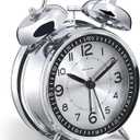 Peakeep Loud Alarm Clock for Heavy Sleepers Adults, Metal 4.5" Twin Bell Battery Operated Alarm Clocks for Bedrooms Decoration (Metal Silver)