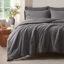 Queen Comforter Set, Comforters Queen Size Luxury Ultra-Soft Jersey Knit Bedding Sets, Strip/Dark Gray Lightweight Down Alternative Bed Comforte Queen for All Season, 3 Piece Bedding Setrey