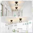 2-Pack Farmhouse Semi Flush Mount Ceiling Light Fixture, Rustic Black Hallway Small Metal Ceiling Lamp Shade for Porch Kitchen Stairway Bedroom Entryway, E26 Base