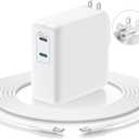 Essri MacBook Pro Charger,75W USB C Charger with Foldable Plug,Dual 75W Ports Fast Charging for MacBook Pro Air,iPad Pro,iPhone 17/16/15,Includes 6FT USB C to C Cables - White