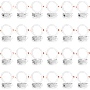 Meconard 24 Pack 6 Inch 5CCT Ultra-Thin LED Recessed Ceiling Light with Junction Box, 2700K/3000K/3500K/4000K/5000K Selectable, 1050LM Brightness Dimmable Canless Wafer Downlight, 12W Eqv 110W-ETL&FCC