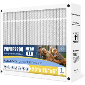 20x25x6 MERV 11 Air Filter Compatible with Honeywell POPUP2200, Lennox PMAC20,GeneralAire AC-1 Air Cleaning,Pleated Design Actual Size 21"x24 61/64"x5 21/64" (1-PACKS)