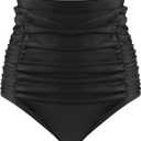 RELLECIGA Women's High Waisted Bikini Bottom Tummy Control Ruched Full Coverage Swim Bottom (X-Large, Black)
