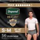 Depend Real Fit Adult Diapers, Incontinence Underwear for Men, Disposable, Maximum Absorbency, Small/Medium, Grey, 56 Count (2 Packs of 28), (Gray)