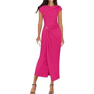 ZESICA Women's 2025 Summer Mock Neck Casual Bodycon Dress Cap Sleeve Elegant Cocktail Party Long Midi Dresses, M