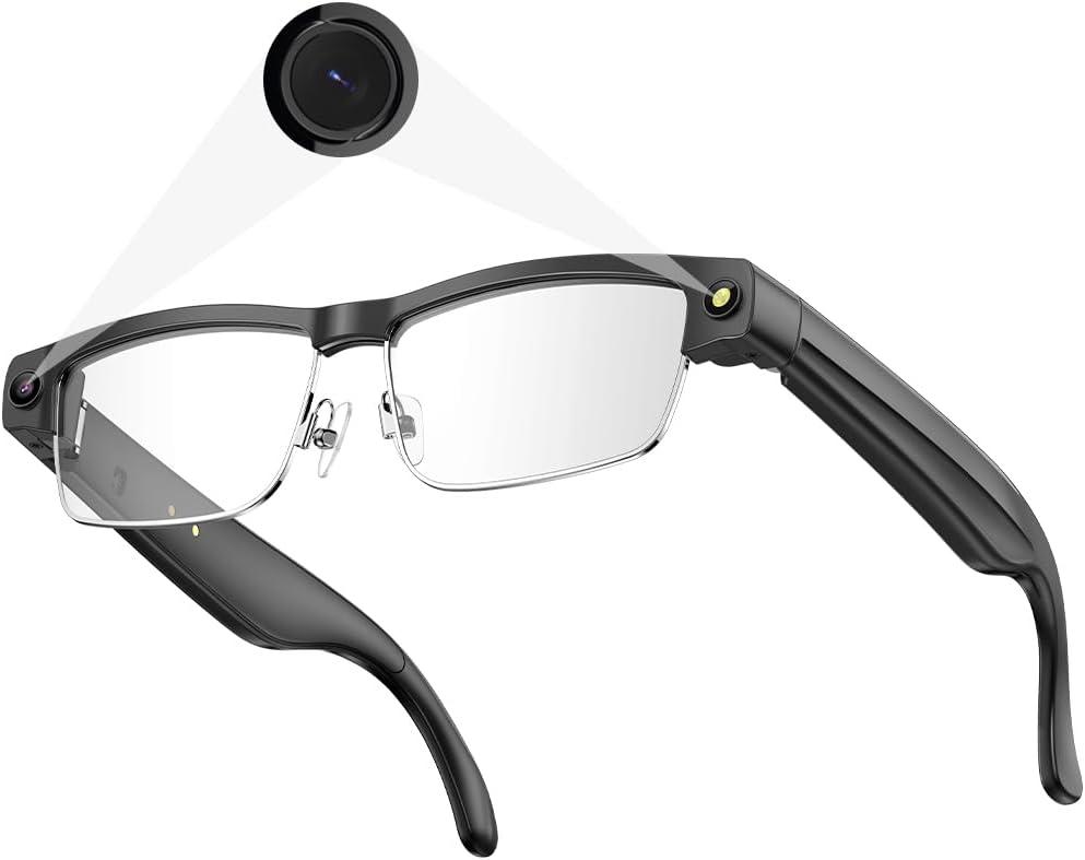 Smart Camera Glasses for Photos& Audio & Videos | 8MP HD Recording, 7H Battery, Lightweight AI Camera Glasses for Men & Women 32G Memory Card-Photochromic Lenses-Silver Frame