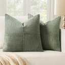 MIULEE Light Olive Green Decorative Throw Pillow Covers 18x18 Inch for Couch Bed Sofa Pack of 2 Boho Farmhouse Throw Pillows Soft Cross Corduroy Patchwork Textured Cushion Cases
