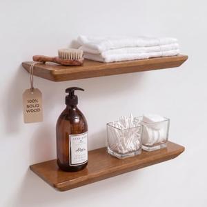 Floating Shelves for Wall - Solid Pine Wood Wall Shelf - Bathroom Shelves -Wall Shelves for Bedroom Living Room - Floating Shelf for Wall Mounted Shelves -16x6.7x1.2 inch- Set of 2 (Walnut Color)