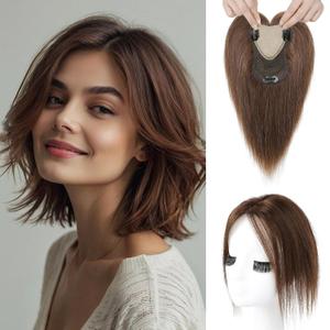 REECHO Human Hair Toppers for Women Real Human Thick Hair Topper Invisible Wiglett for Daily Wear Adding Instant Volume, Medium Brown (3.6x4.6")