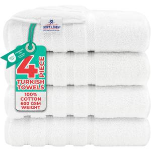 American Soft Linen Luxury 4 Piece Bath Towel Set, 600 GSM 100% Cotton Turkish Bath Towels for Bathroom, 27x54 in Extra Large Bathroom Shower Towels, White