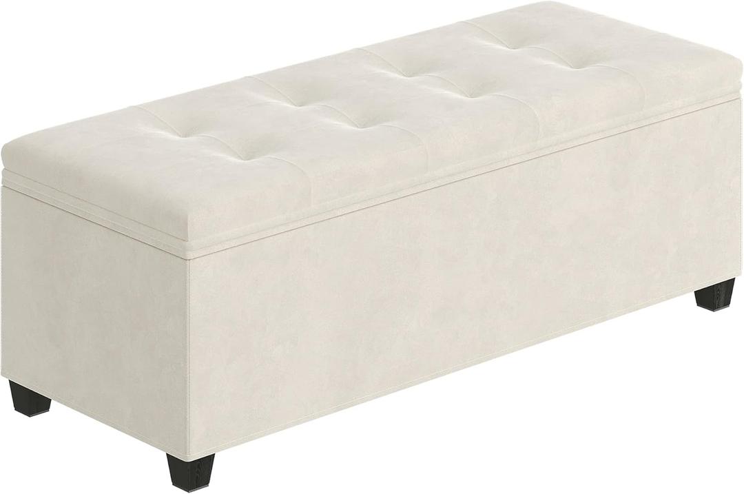 Storage Ottoman, Foldable Ottoman Foot Rest, Foot Stool, Bench with Storage, 660 lb Load Capacity, for Living Room, Bedroom, Dorm, Cream White FSS20W01 (16.3"D x 43.9"W x 15.9"H)