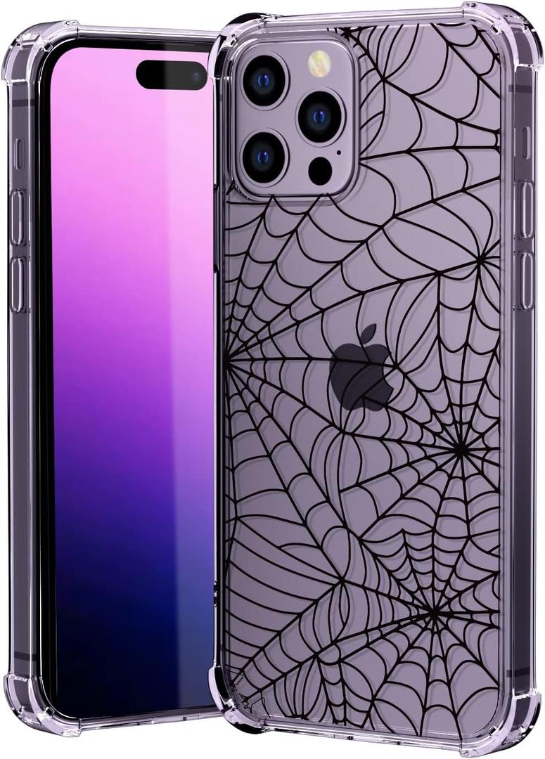 YESPURE for iPhone 14 Pro Max Halloween Case,Black Spider Web Halloween Designed Crystal Clear Soft TPU Anti-Fall Anti-Scratch Shockproof Protective Phone Cover 6.7 inch - Spider Web