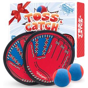 Toss and Catch Ball Game, Kids Toddler Baseball Glove & Catch Ball Toys, Kids Outdoor Games for Family, Toys for Beach Yard Outside, Birthday Easter Gift for Ages 3 4 5 6 7 8-12 Year Old Boys Girls (Red)
