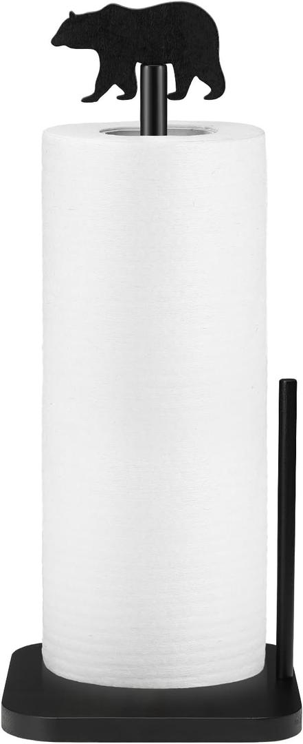 Leinuosen Cabin Bear Paper Towel Holder Farmhouse Bear Wooden Paper Towel Holder Black Bathroom Countertop Accessories Kitchen Stand Organizer Standing Apartment Decor Housewarming Gift