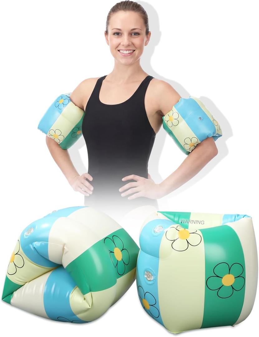 JellyArch 2 Pcs Arm Floaties PVC Inflatable Arm Band Striped Pool Floats Sleeves Swimming Float Rings for Adult Girls and Boys Water Sports Learning Swim Training Summer Beach Party (Green)