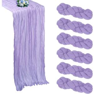 6 Pack Lavender Purple Cheesecloth Table Runner 10FT Boho Cheese Cloths Fabric Table Runners 120 Inch Rustic Sheer for Spring Wedding Birthday Party Baby Shower Home Decorations