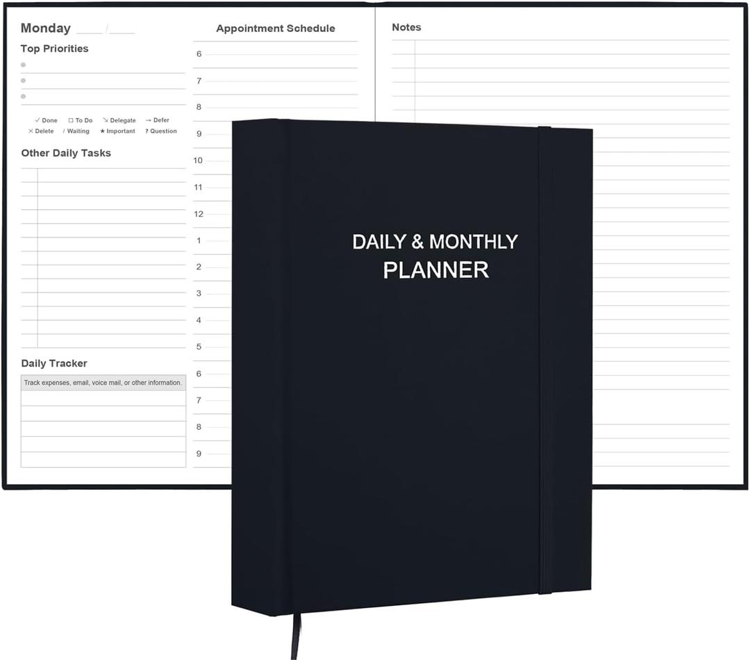 Daily & Monthly Planner for 2026 or Anytime - ADHD Planner Two Pages Per Day, Daily Planner Undated to Increase Focus, Eliminate Overwhelm, Achieve Your Biggest Goals, 8.5''  11'', Black