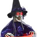 JOYIN Halloween Candy Bowl Dish Witch Decorations Indoor, Haunted House Home Decor Animatronics Animated LED Lights Eyes, Creepy Scary Sound Activated Trick Or Treat