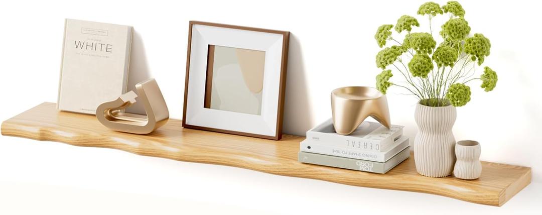Floating Shelves for Wall Rustic Farmhouse 48 Inch Floating Shelf Bathroom Wooden Shelves for Wall Mounted Live Edge Pine Shelf with Unique Natural Grain for Living Room Bedroom Kitchen (Natural)