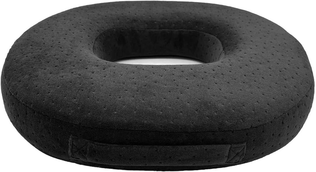 Donut Pillow Memory Foam Seat Cushion - Non-Slip Bottom,Portable Orthopedic Hemmoroid Pillow Cushion Support Pad for Tailbone PainCoccyx, Bed Sores, Post Natal, Sciatica (Black)