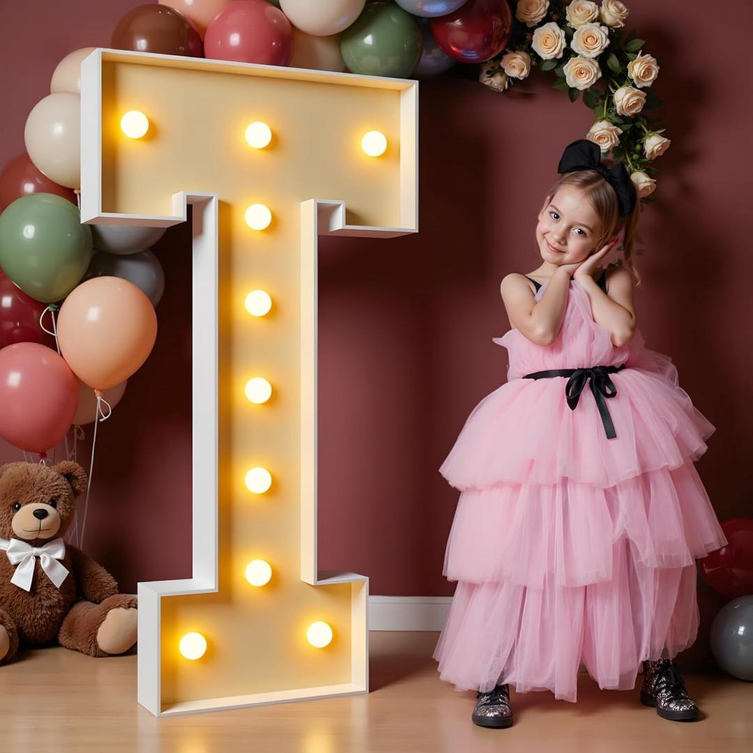 Imprsv 4FT Marquee Letters Large Light Up Letters for Birthday Party Decor Wedding Decorations, Marquee T for Party Decoration Large Signs Arch Kit Decorations